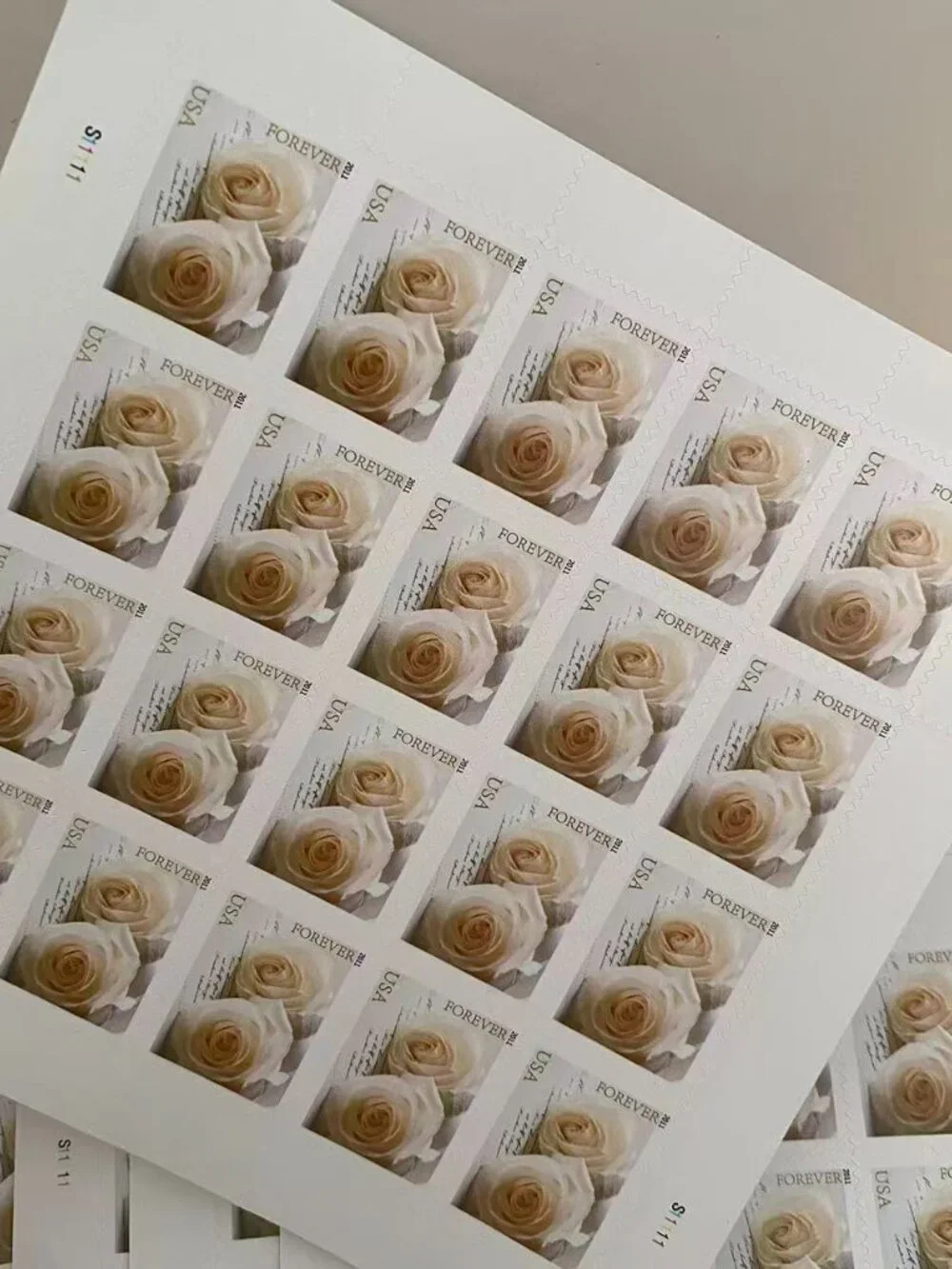 200 lifetime white roses unusedwedding stamps